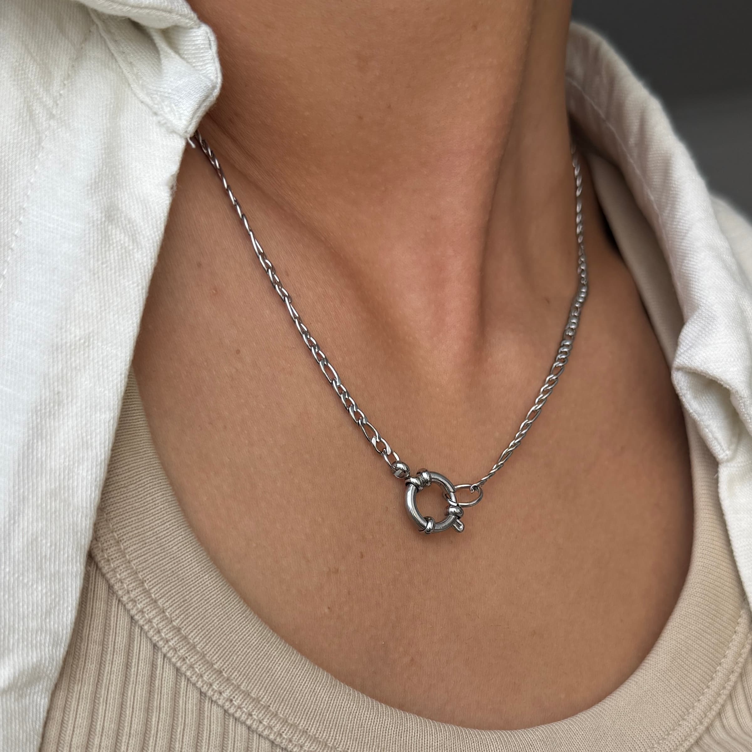 Figaro Clasp Necklace | Waterproof Stainless Steel Jewellery