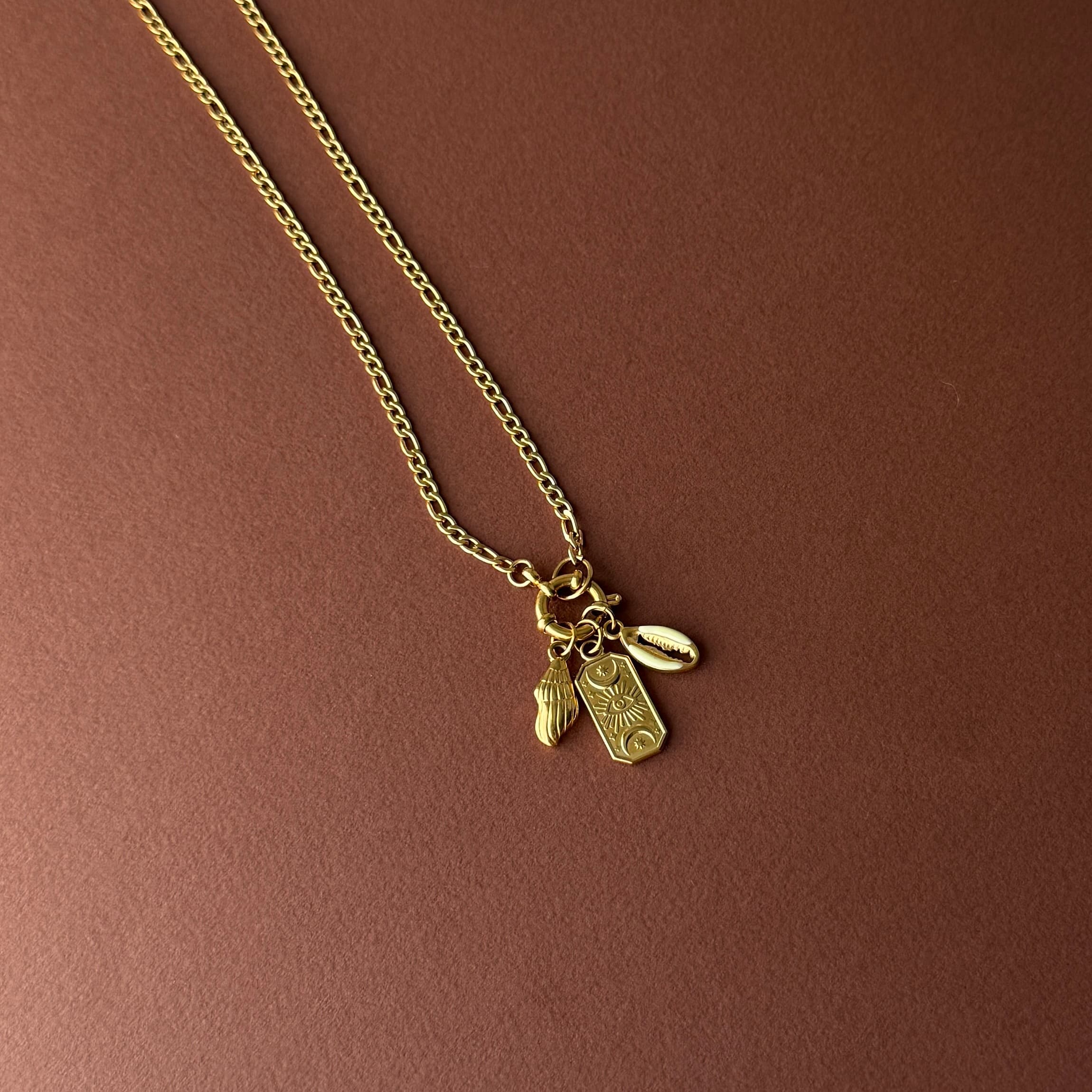 Figaro Clasp Necklace with Charm | Waterproof Stainless Steel Jewellery