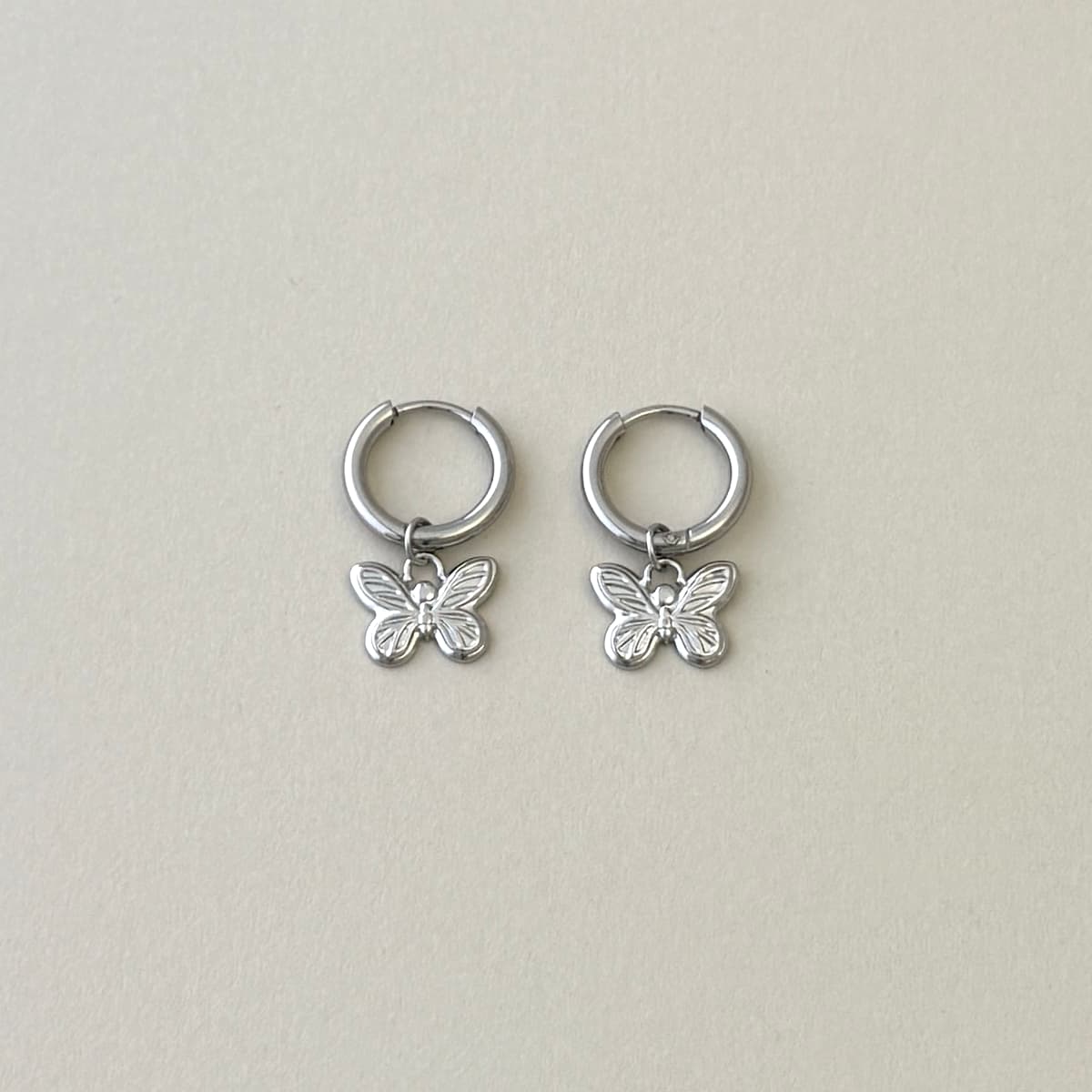 Charm Butterfly Hoop Earrings Silver Butterfly Charm Silver Hoop