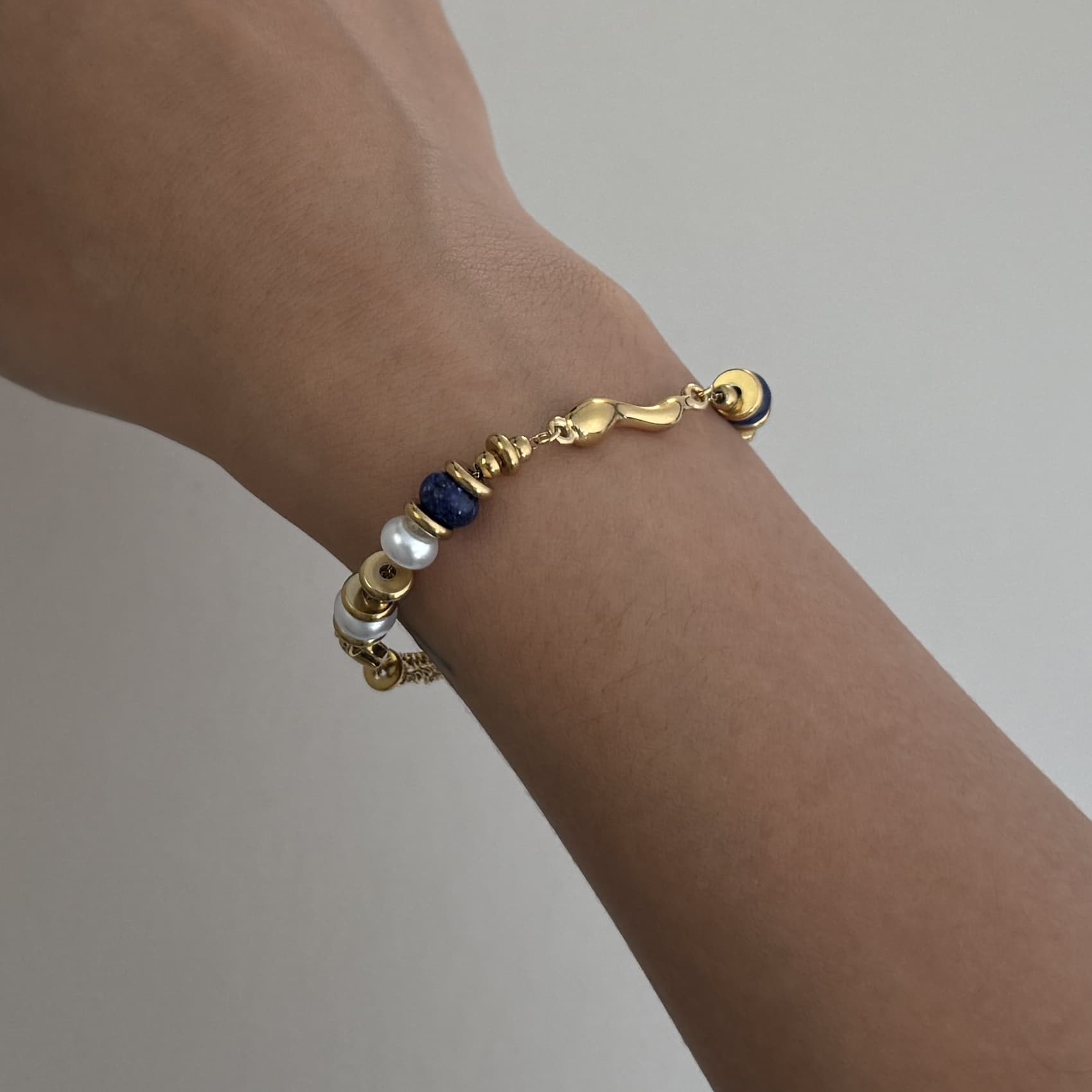 Lapis & Pearl Duo Bracelet