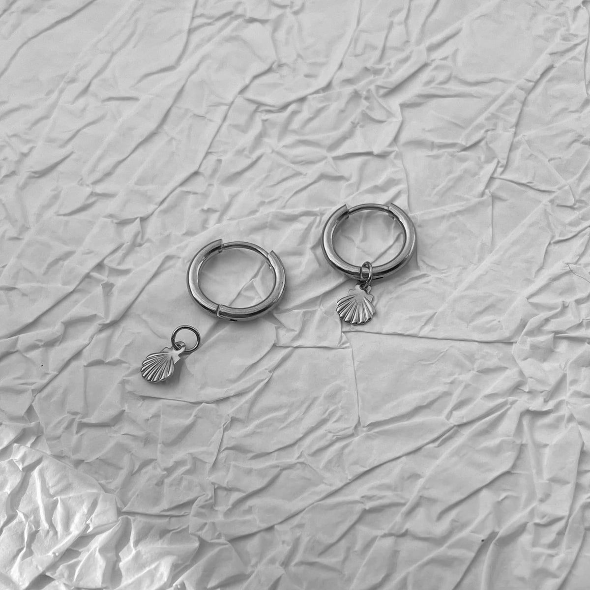 Sea Shell Charm Silver Hoops