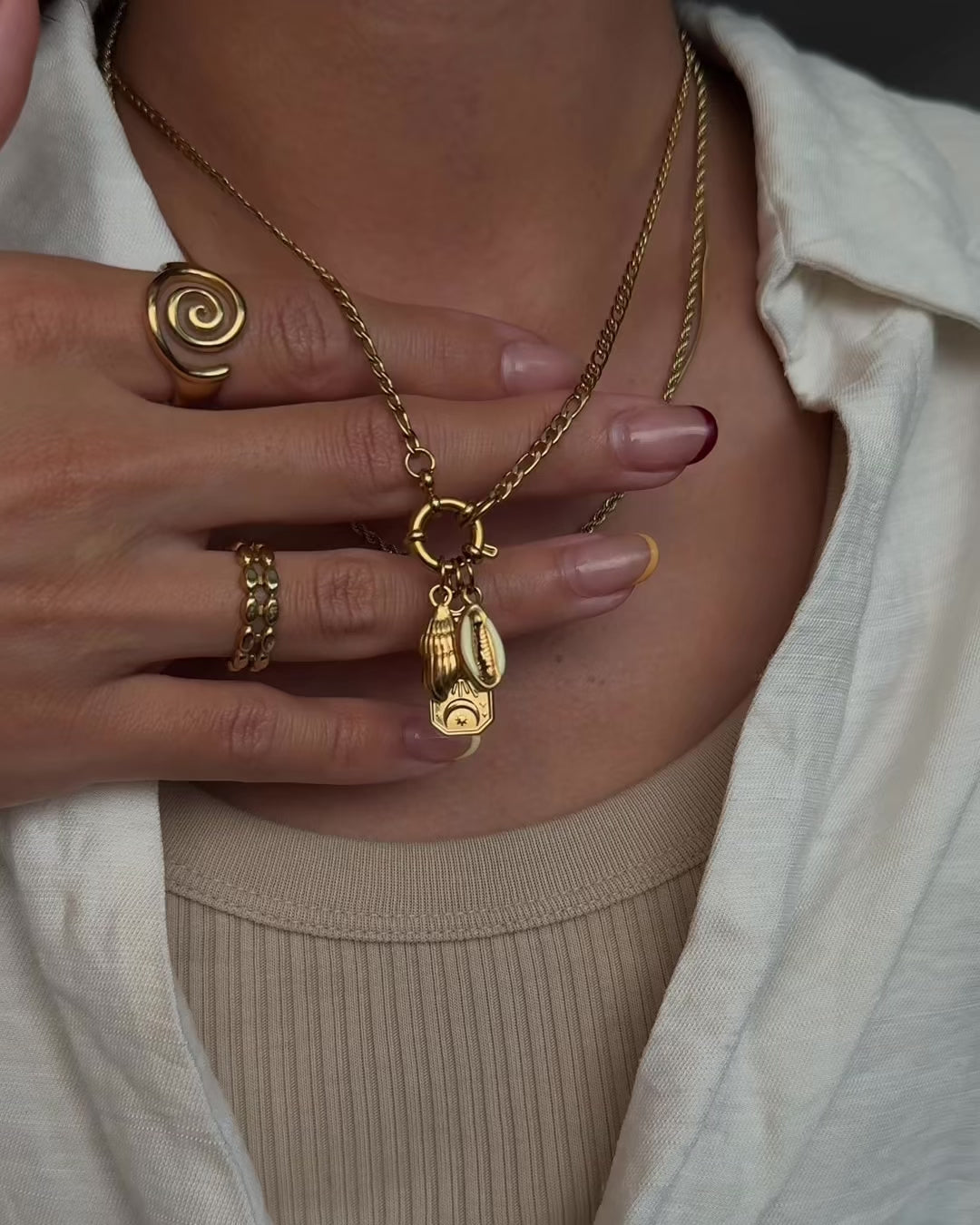 Figaro Clasp Necklace with Charm | Waterproof Stainless Steel Jewellery